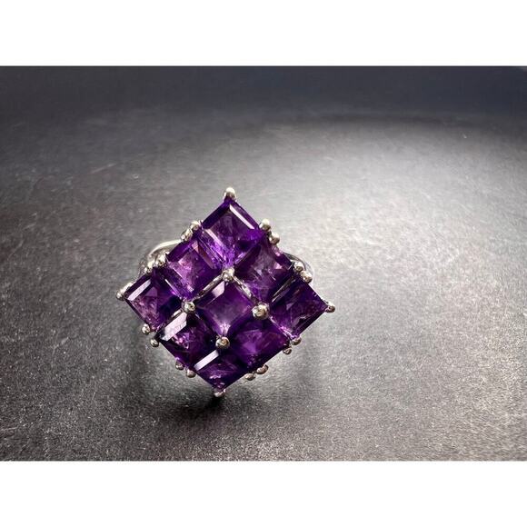 Amethyst sterling silver cluster ring size 7 - Picture 2 of 16
